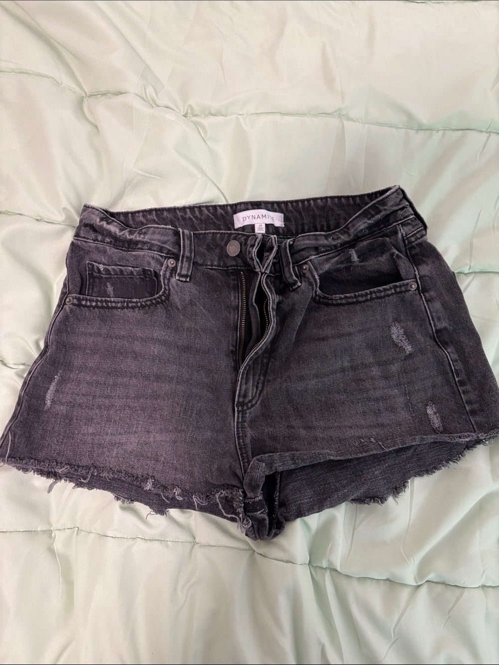 Dynamite Charcoal Distressed High-Rise Denim Shorts